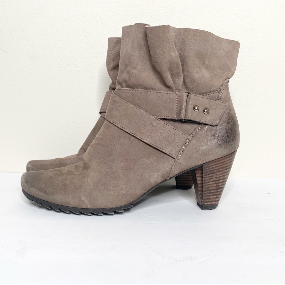 Paul Green Tan Heeled Ankle Booties Ruffle Grey - Picture 3 of 6